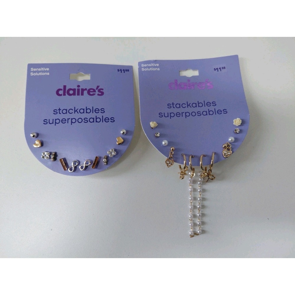 SET‎ of 2 Claire's Stackables Superposables Sensitive Solutions Earrings 12 PAIR